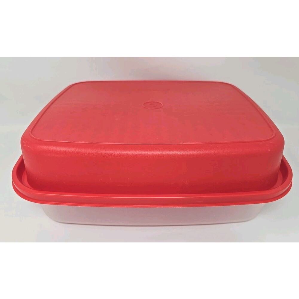 Tupperware #1294 Lg Marinade Meat Tenderizer Keeper Container Red & Sheer U143